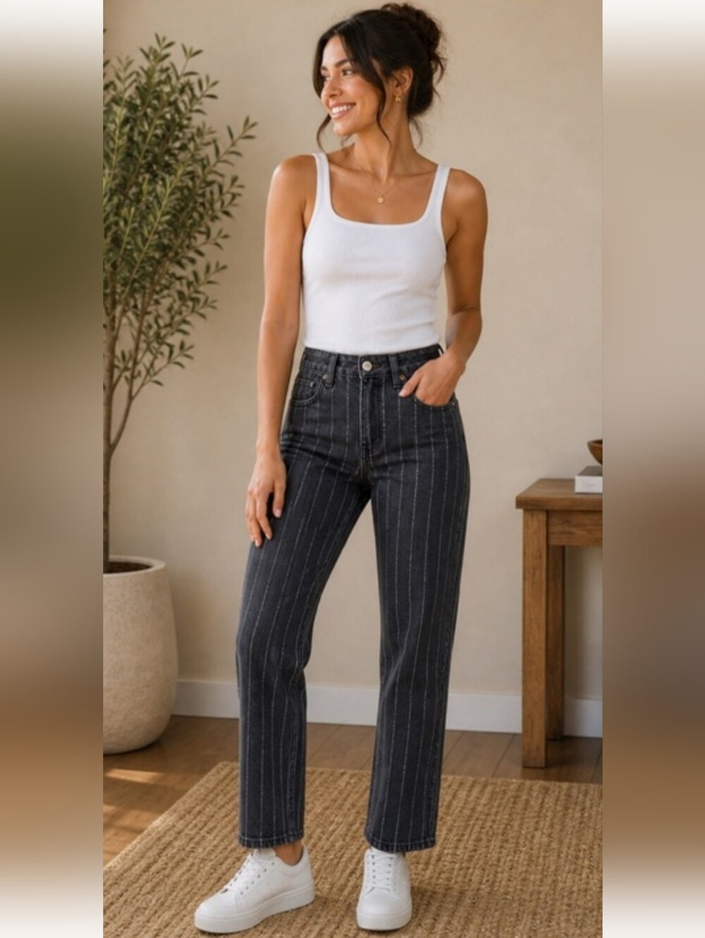 PacSun Black Pinstripe Mom Jeans Size 25 High Rise 3973-